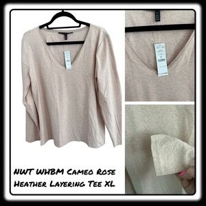 NWT WHBM “Cameo Rose” heather long sleeves V-Neck Layering Tee XL